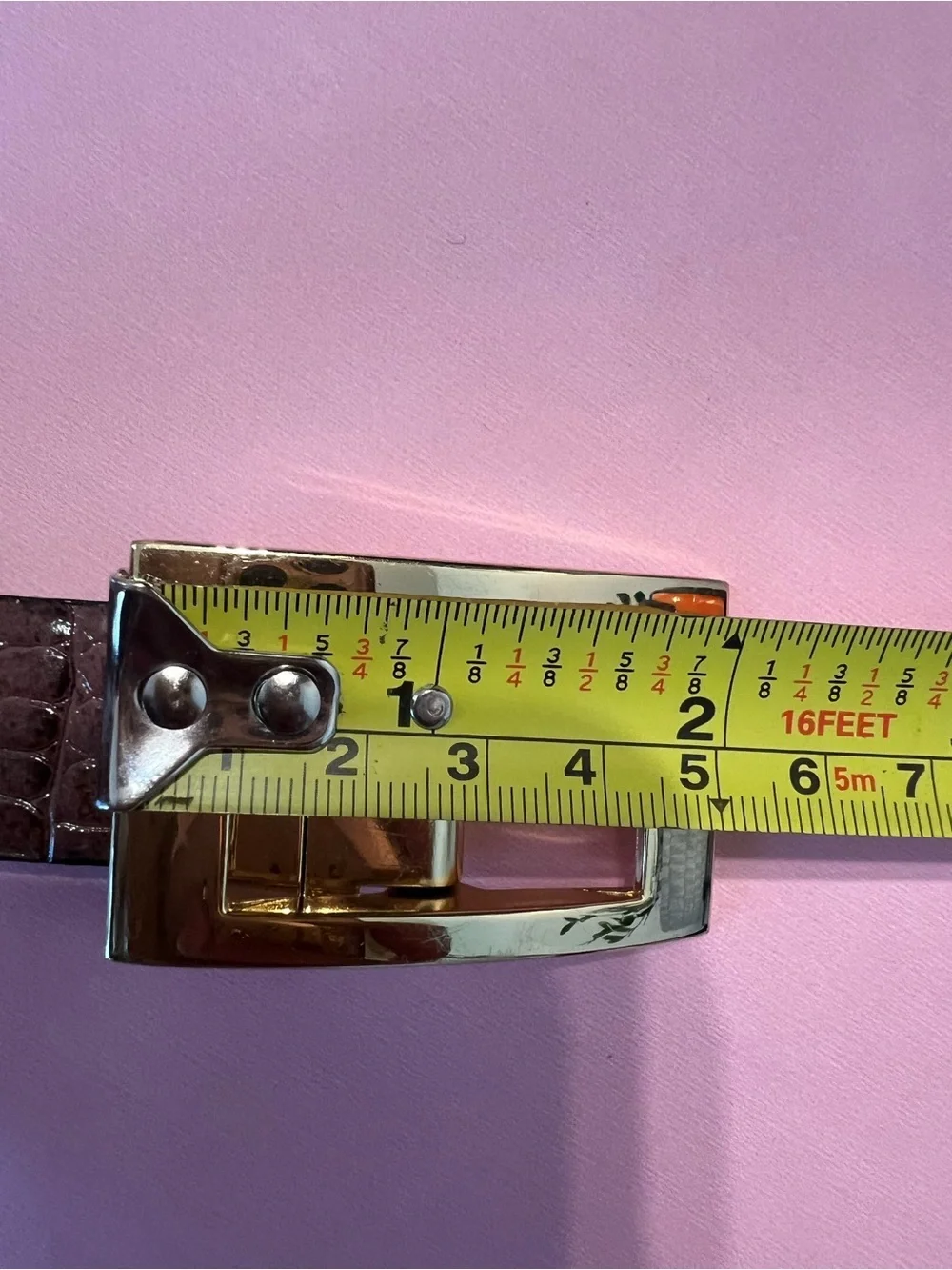 Brown Croc-Embossed Leather Belt with Gold Buckle